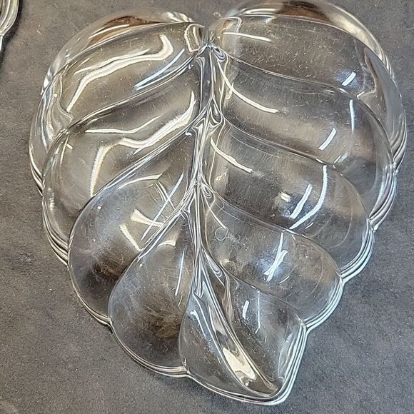 Duncan and Miller  Crystal Covered Candy Dish Leaf Shaped Glass - Picture 4 of 7